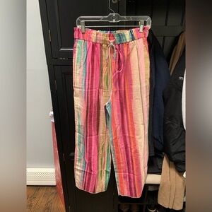 Mango striped 55% Linen wide leg pants size M
NWOT